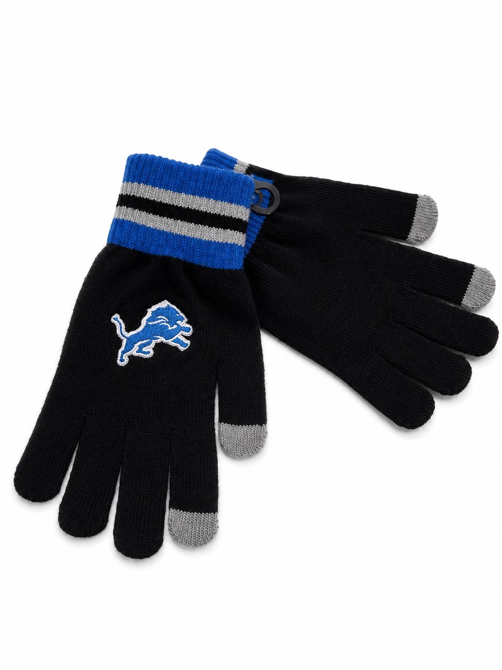 Detroit Lions Black Knit Touchscreen Gloves Blue Cuff One Size NWT kids